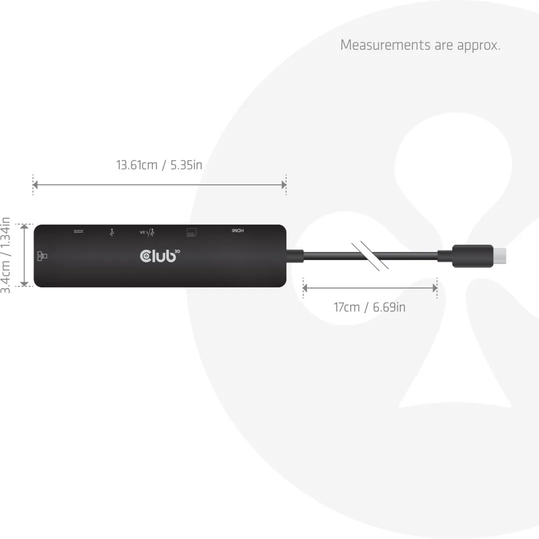 Club3D CSV-2553 USB-C 7-in-1 Hub - HDMI 4K60Hz - RJ45 - Zwart