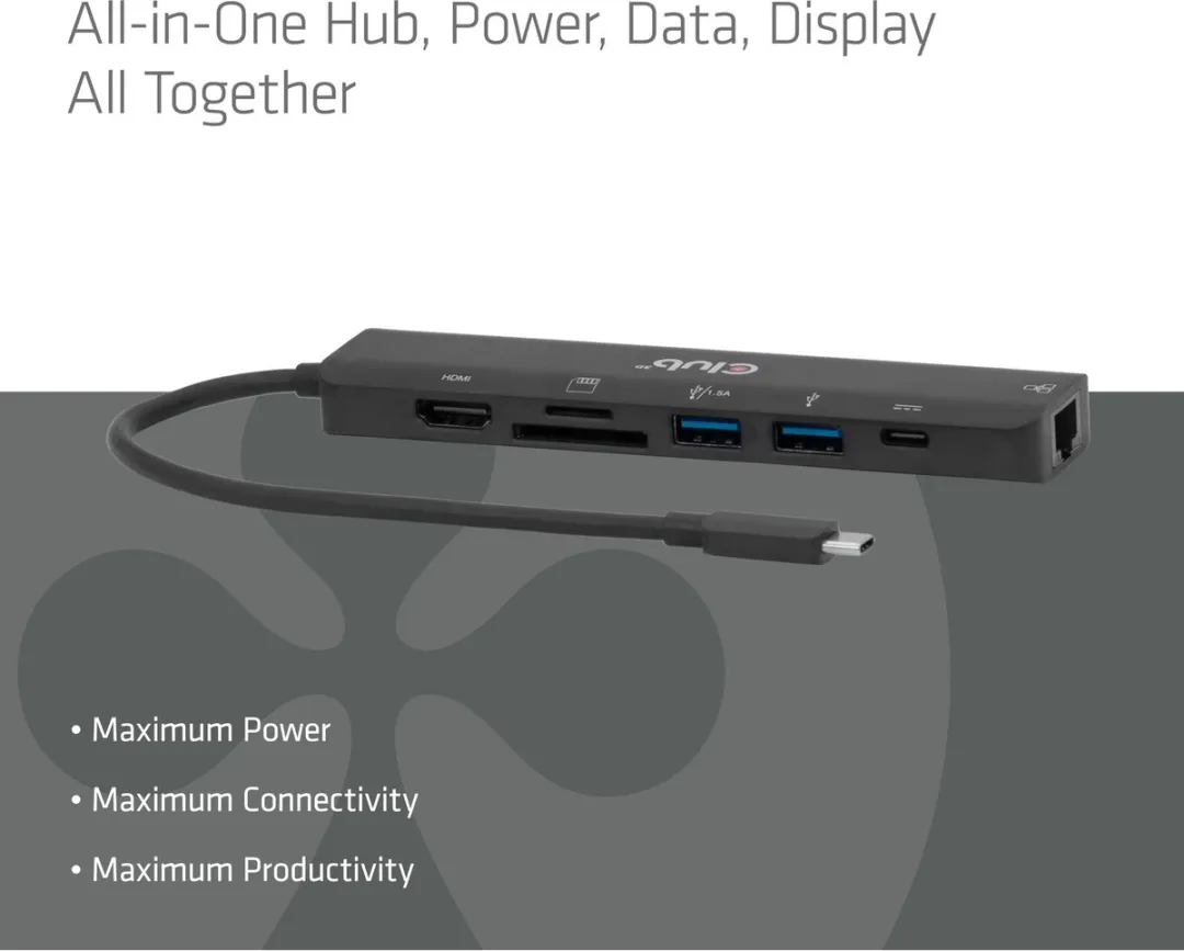 Club3D CSV-2553 USB-C 7-in-1 Hub - HDMI 4K60Hz - RJ45 - Zwart