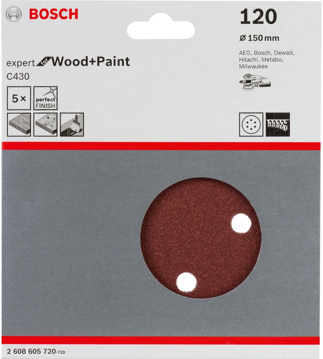 Bosch 5-delige Schuurbladenset 150mm - 120 grit