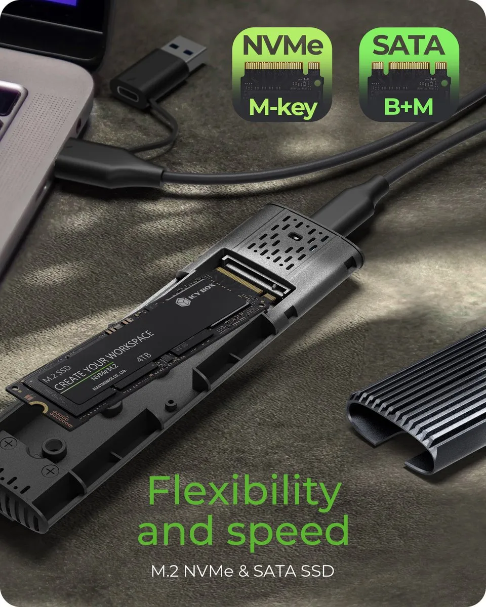 Icy Box IB-1808MCT-CU31 M.2 SSD Behuizing - USB 3.2 Gen 2 Type-C - Zwart