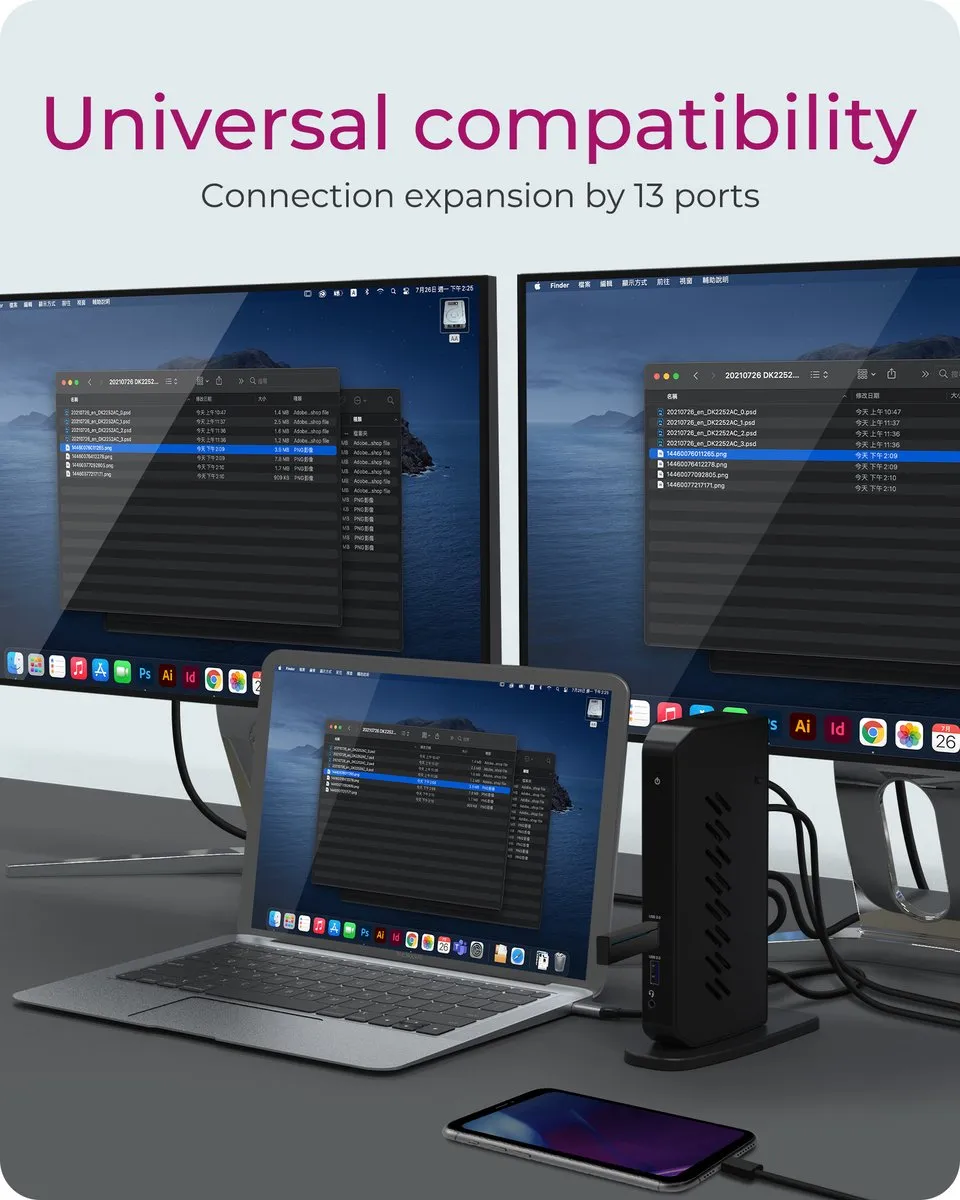 Icy Box IB-DK2252AC DisplayLink Dockingstation - 6x USB 3.0, Dual 4K@60Hz - Zwart