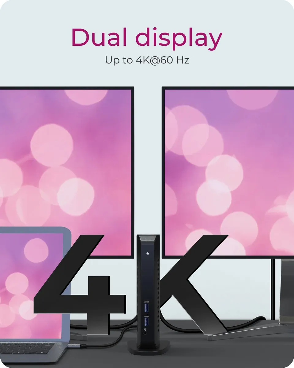 Icy Box IB-DK2252AC DisplayLink Dockingstation - 6x USB 3.0, Dual 4K@60Hz - Zwart