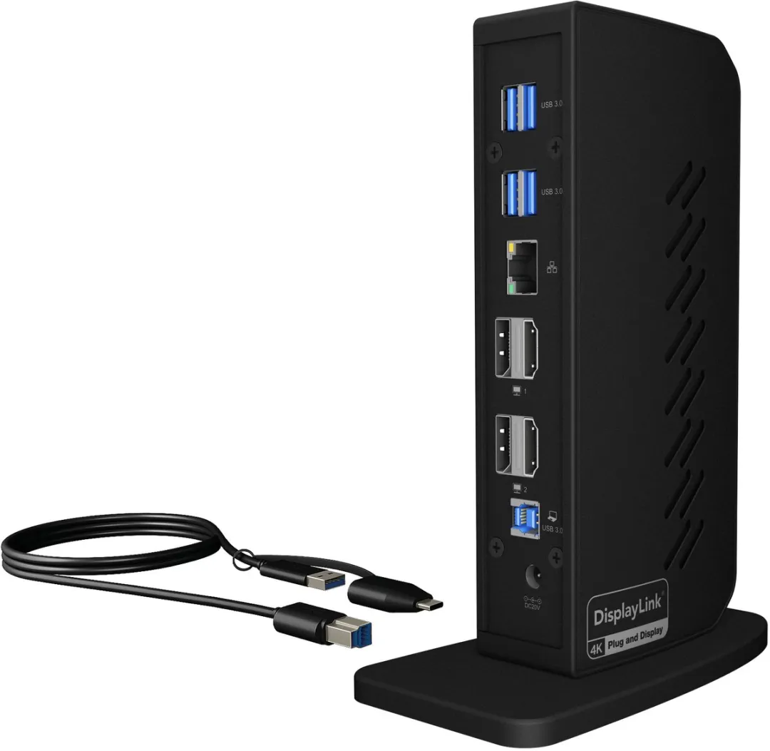 Icy Box IB-DK2252AC DisplayLink Dockingstation - 6x USB 3.0, Dual 4K@60Hz - Zwart
