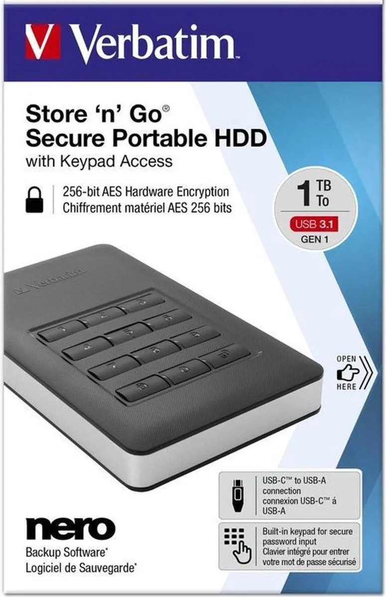 Verbatim Store'n'Go Secure 1TB Externe Harde Schijf - Zwart