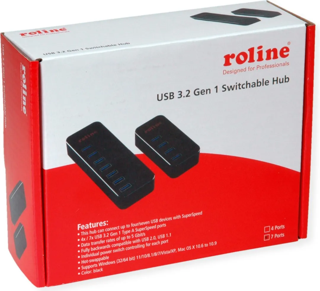Roline USB 3.2 Gen 1 Notebook Hub 7 Poorten - Zwart - afbeelding 3 van 5