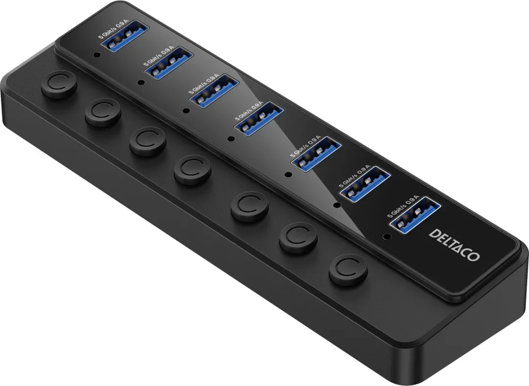 Deltaco UH-739 USB 2.0 Interface Hub 7 Poorten