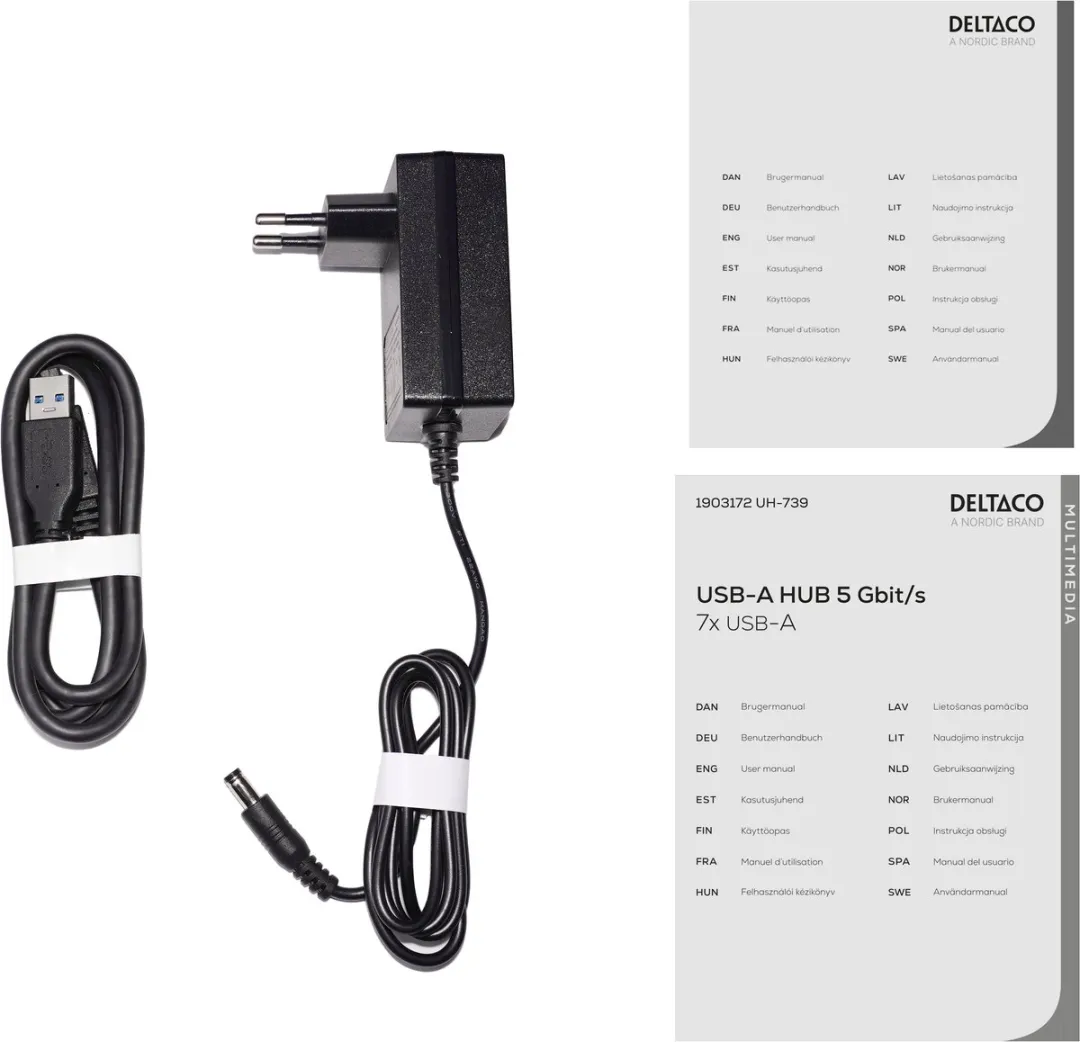 Deltaco UH-739 USB 2.0 Interface Hub 7 Poorten - Zwart - afbeelding 6 van 6