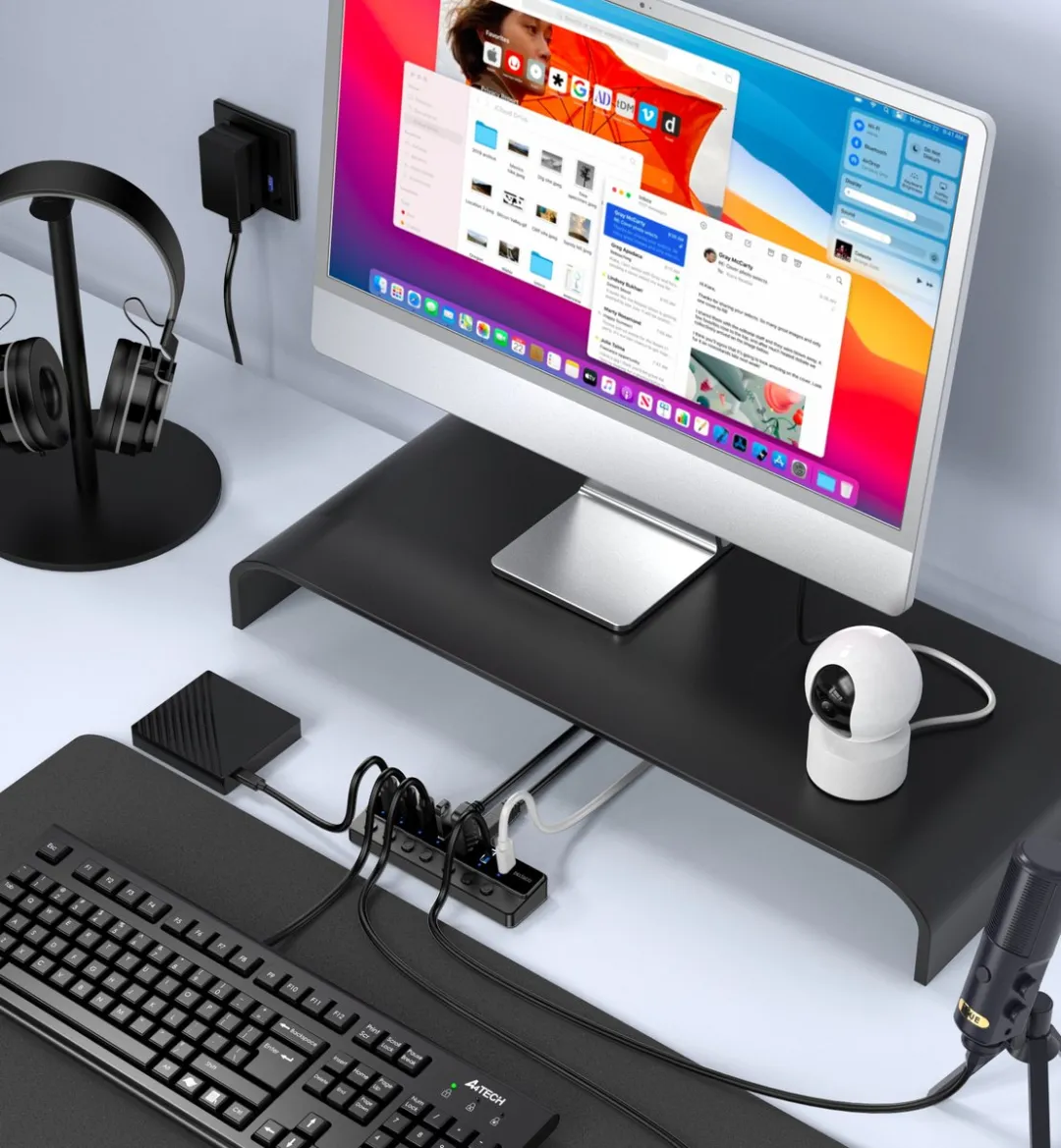 Deltaco UH-739 USB 2.0 Interface Hub 7 Poorten - Zwart - afbeelding 3 van 6