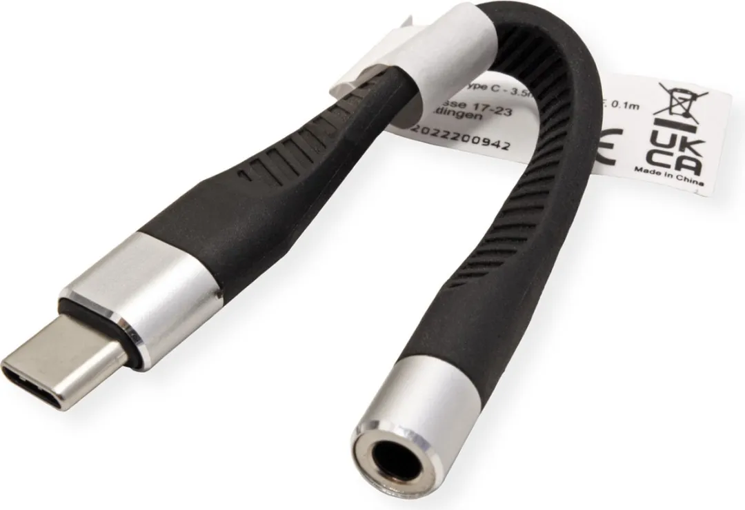 Roline USB-C naar 3,5mm Audio Adapter 0,1m - Zwart