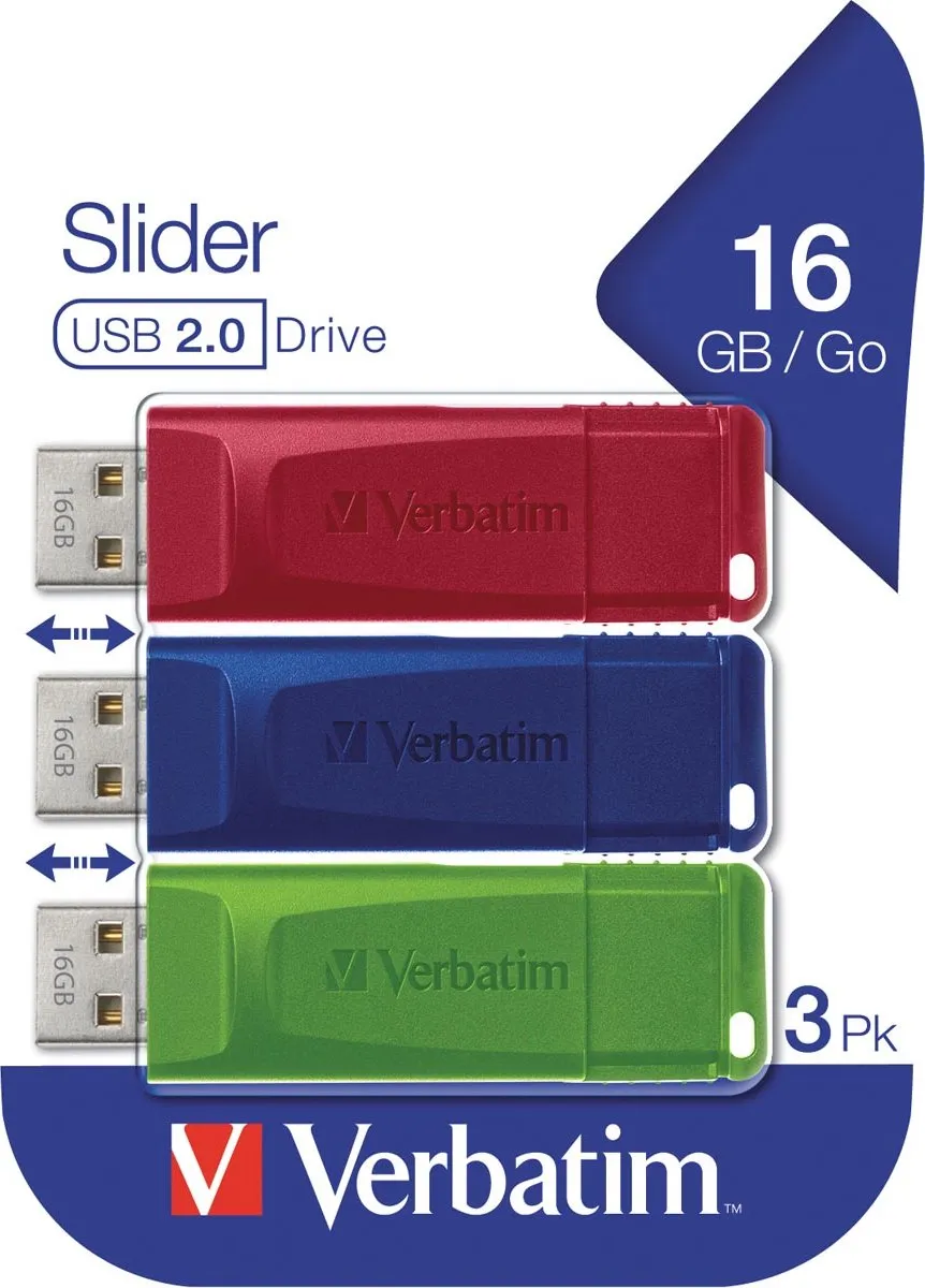 Verbatim Slider USB-stick 16GB - 49326 - Rood/Blauw/ Groen