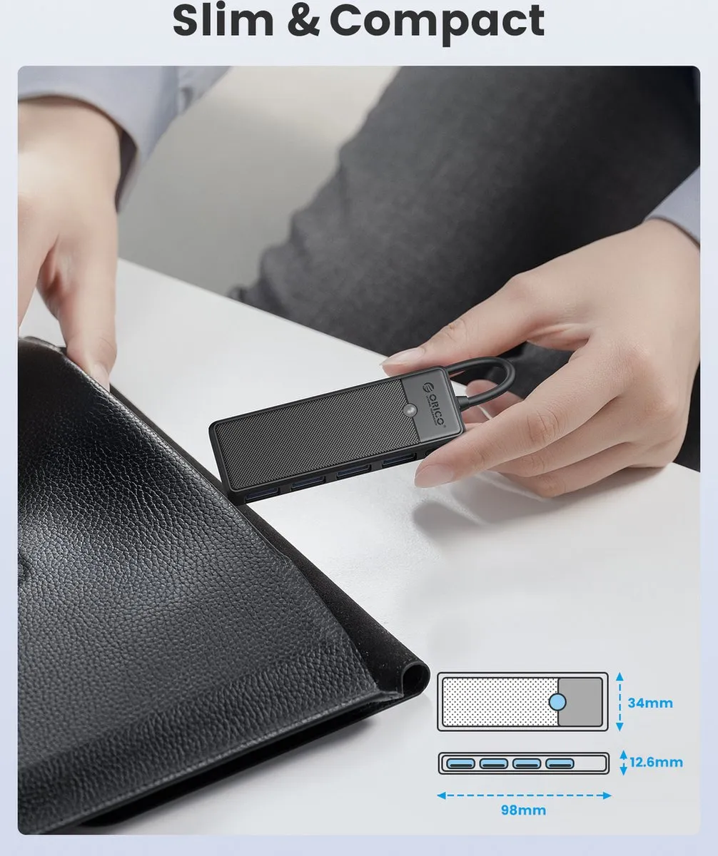 ORICO PAPW4A-C3-015 USB-C Hub 4x USB-A 3.0 - Zwart