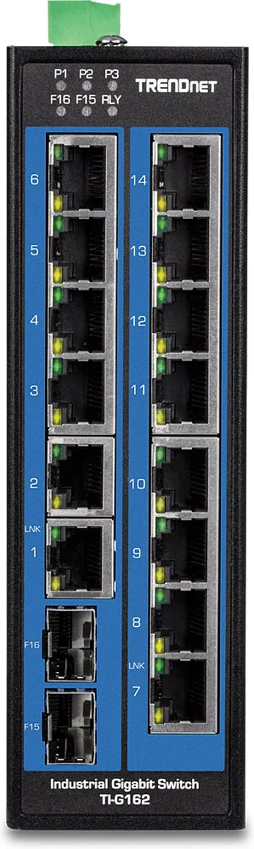 TrendNet TI-G162 21.22.1458 Industrial Ethernet Switch - 2x SFP - 32 Gbps - Zwart