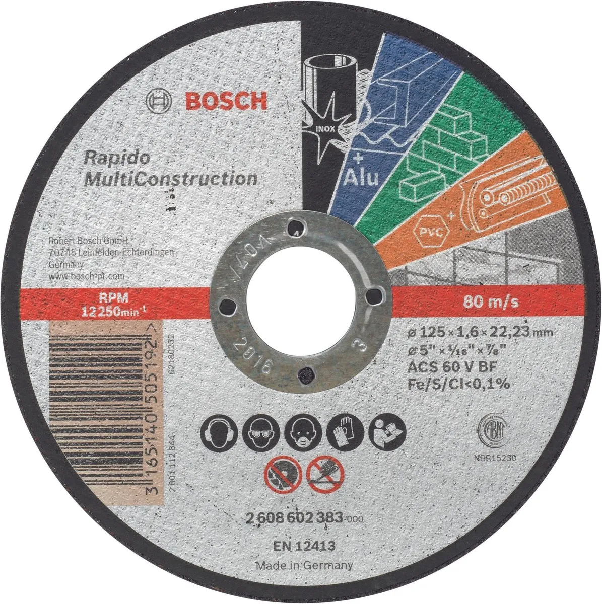 Bosch Rapido Multi Construction ACS 46 V Doorslijpschijf 125mm - 22,23mm - afbeelding 6 van 6