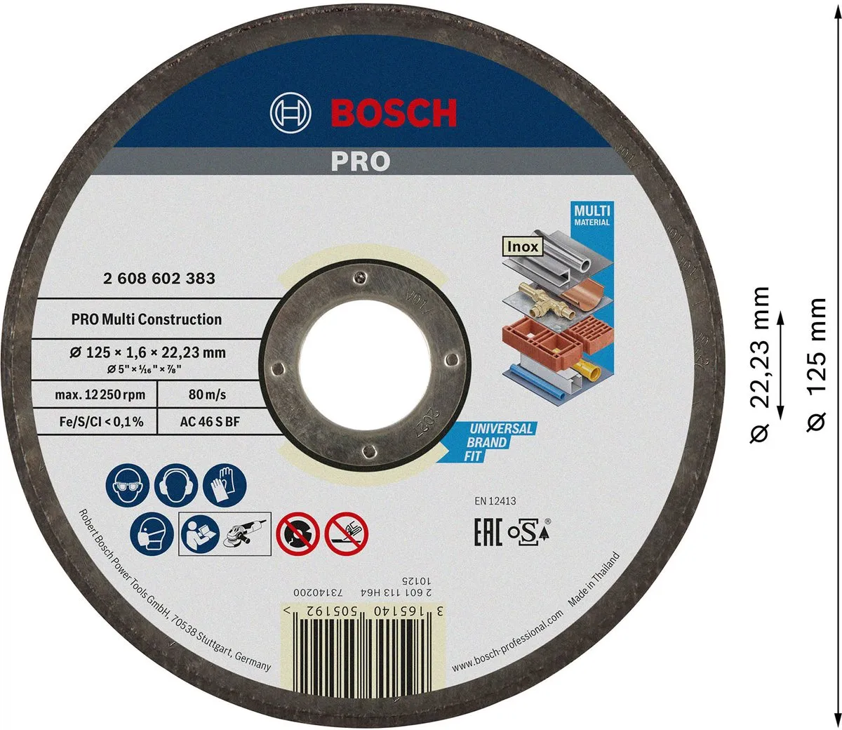 Bosch Rapido Multi Construction ACS 46 V Doorslijpschijf 125mm - 22,23mm