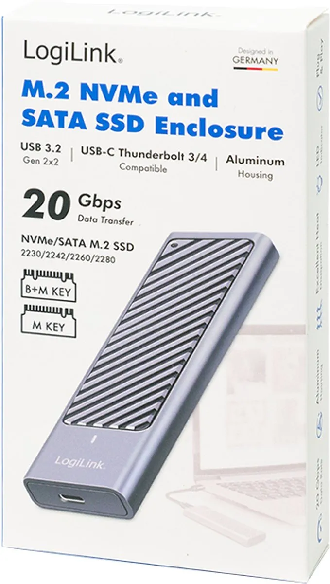 Logilink UA0435 USB 3.2 Gen 2x2 M.2 NVMe/SATA SSD Behuizing - Grijs