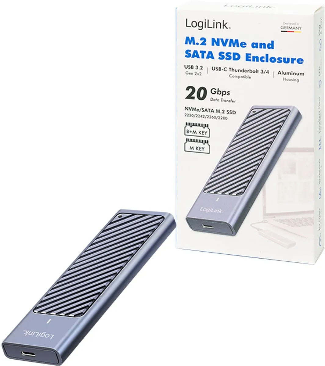 Logilink UA0435 USB 3.2 Gen 2x2 M.2 NVMe/SATA SSD Behuizing - Grijs