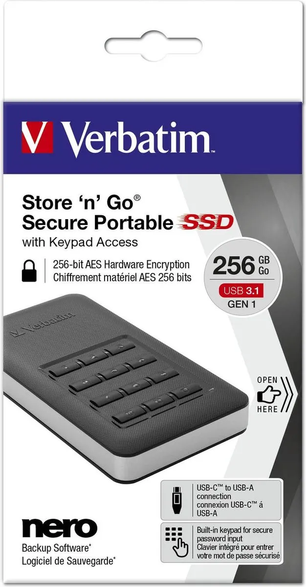 Verbatim Store n Go Secure 53402 SSD 256GB - Zwart - afbeelding 6 van 6