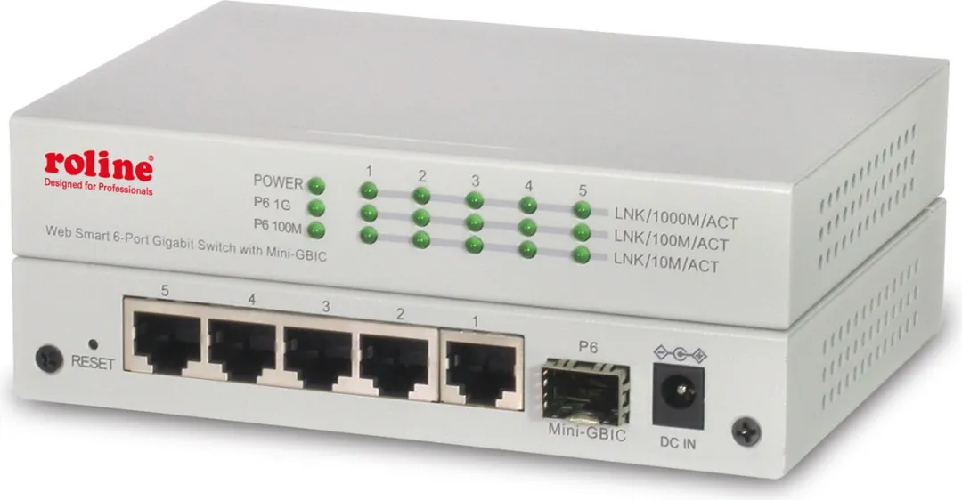 Roline Gigabit Ethernet Switch 6 Poorten - 5x RJ45 + 1x SFP - Grijs