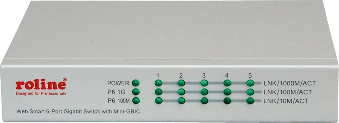Roline Gigabit Ethernet Switch 6 Poorten - 5x RJ45 + 1x SFP - Grijs