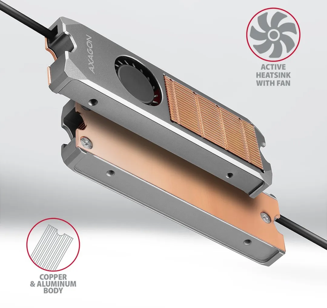 Axagon CLR-M2FAN Actieve Koeler - M.2 SSD - 13mm - Grijs