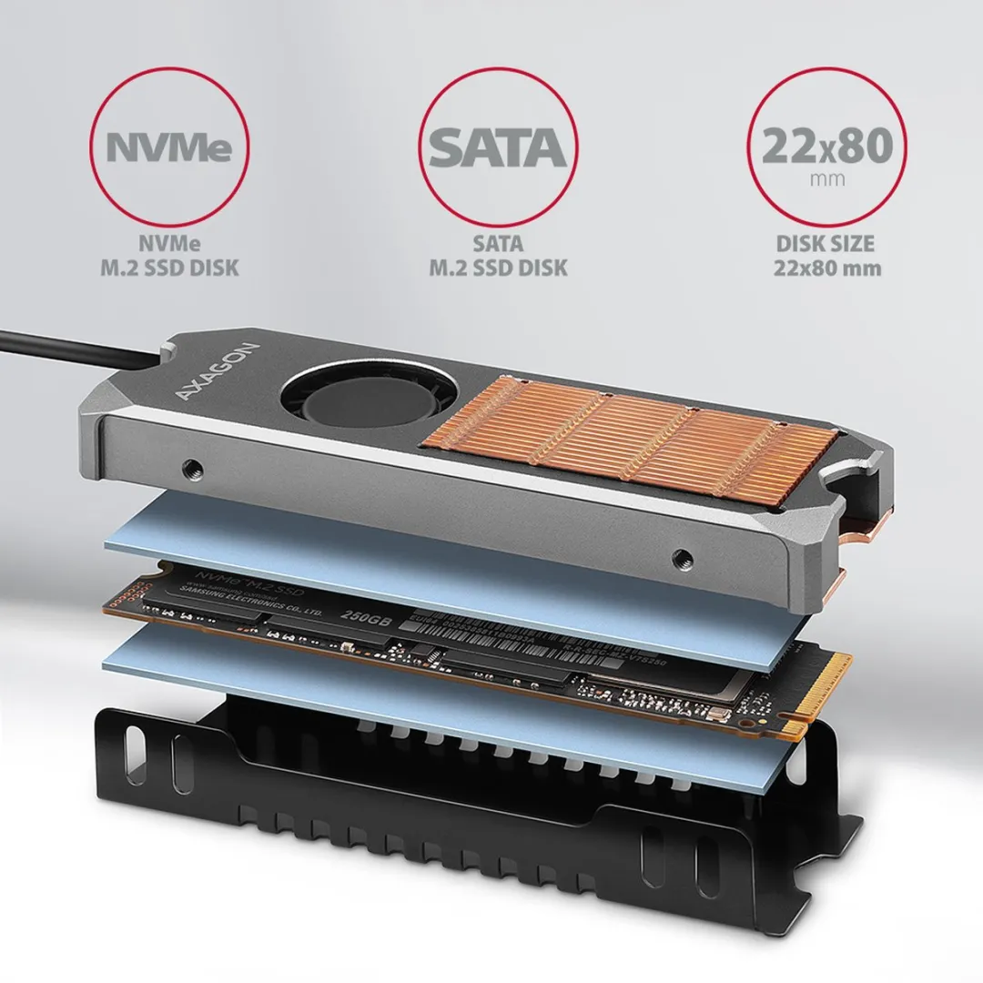 Axagon CLR-M2FAN Actieve Koeler - M.2 SSD - 13mm - Grijs