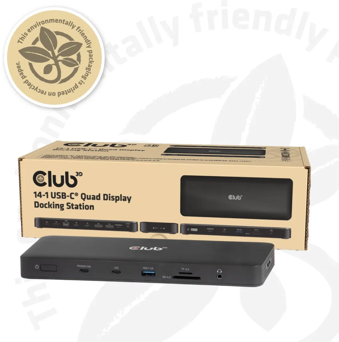 Club3D CSV-2540 USB-C Quad Display Dockingstation 100W - Zwart - afbeelding 6 van 6