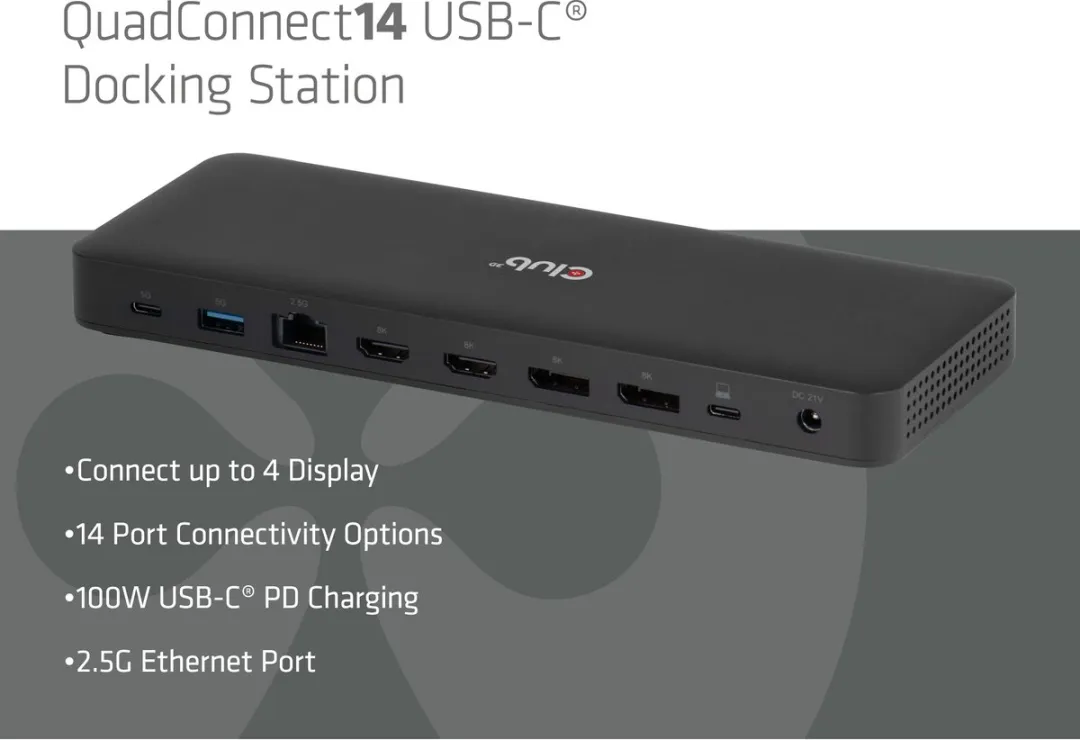 Club3D CSV-2540 USB-C Quad Display Dockingstation 100W - Zwart