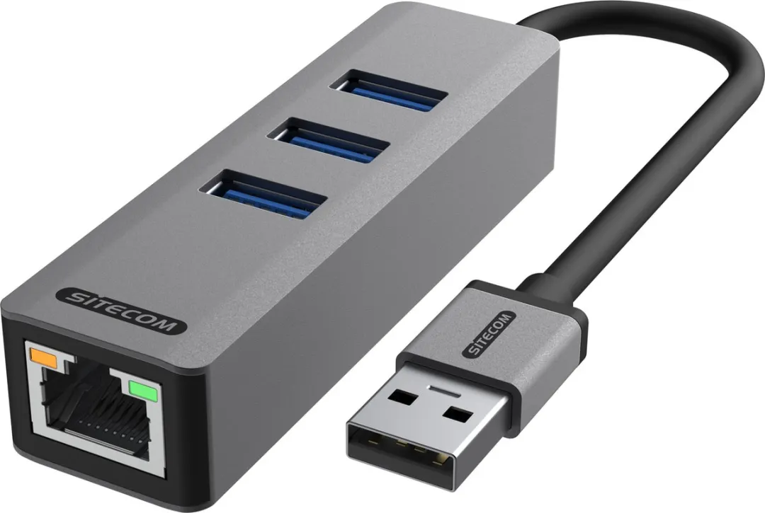 Sitecom AD-1007 USB-A naar Ethernet + 3x USB Hub