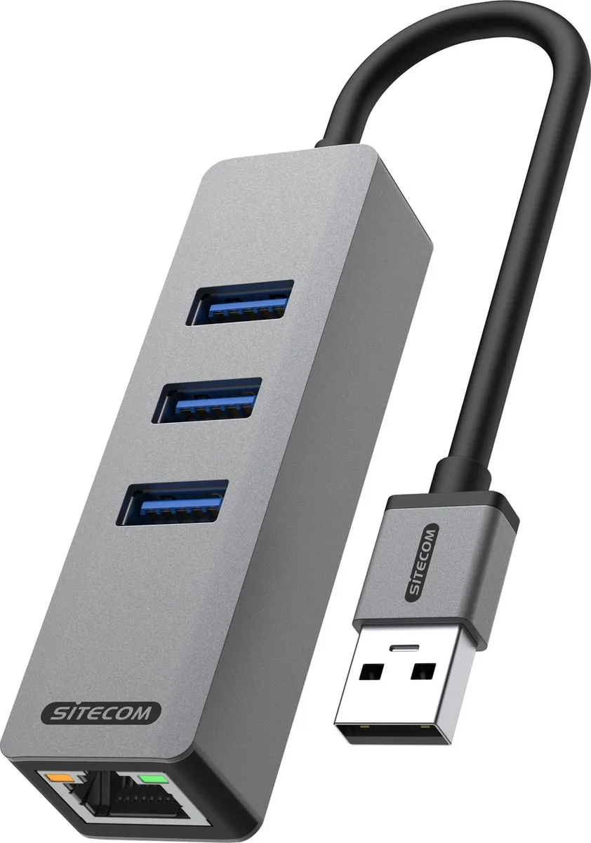 Sitecom AD-1007 USB-A naar Ethernet + 3x USB Hub
