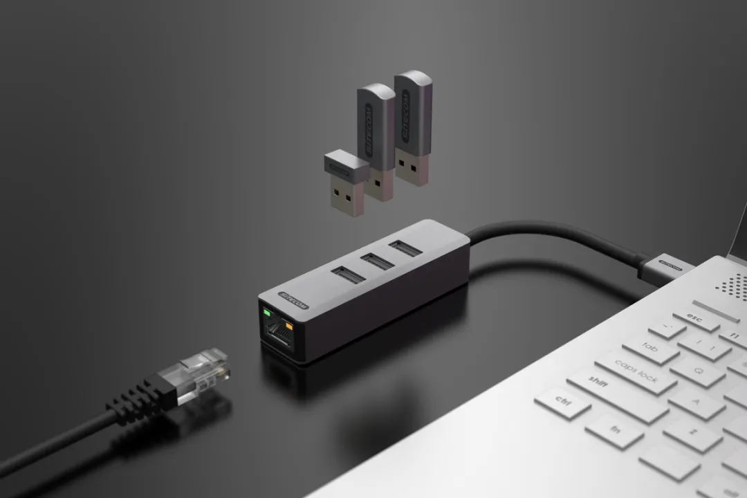 Sitecom AD-1007 USB-A naar Ethernet + 3x USB Hub