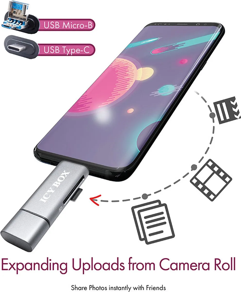 Icy Box IB-CR200-C Externe Geheugenkaartlezer USB-C/Antraciet