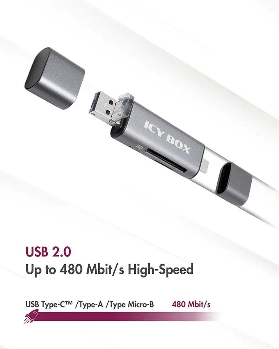 Icy Box IB-CR200-C Externe Geheugenkaartlezer USB-C/Antraciet