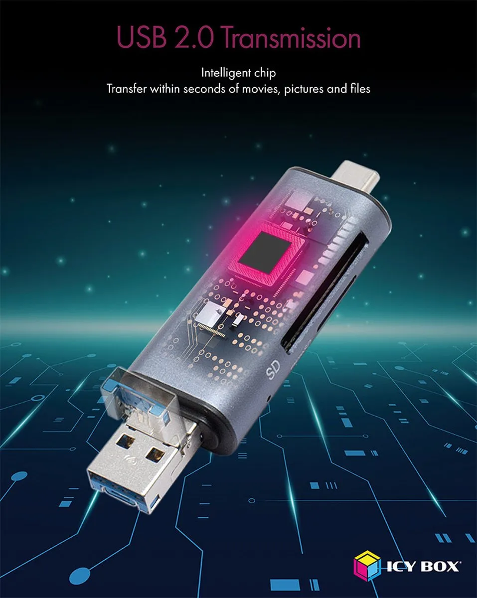 Icy Box IB-CR200-C Externe Geheugenkaartlezer USB-C/Antraciet