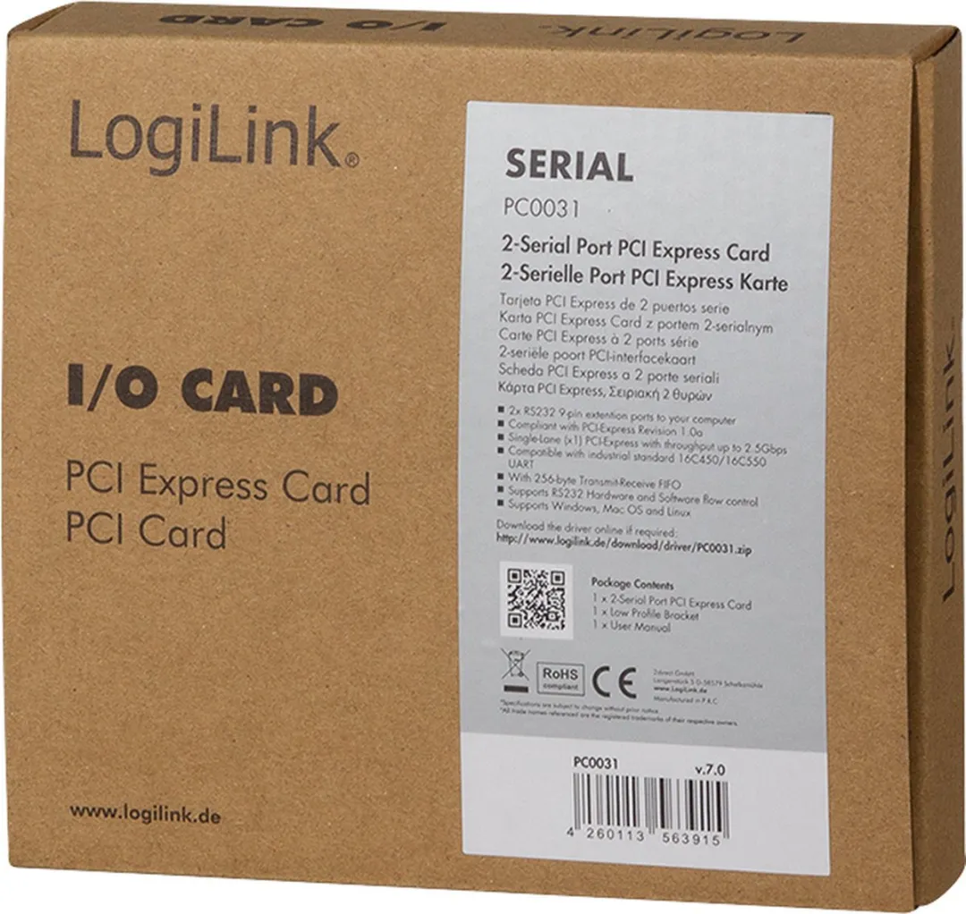 Logilink PC0031 PCIe Interfacekaart 2x Seriële Poort