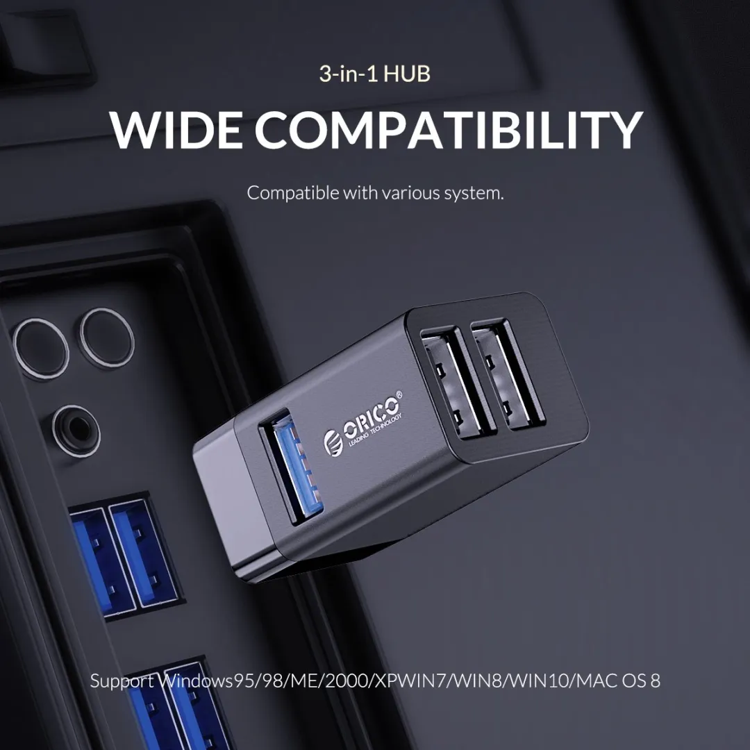 ORICO Mini USB Hub ORI-MINI-U32-BK - 3 Poorten 5Gbps - Zwart