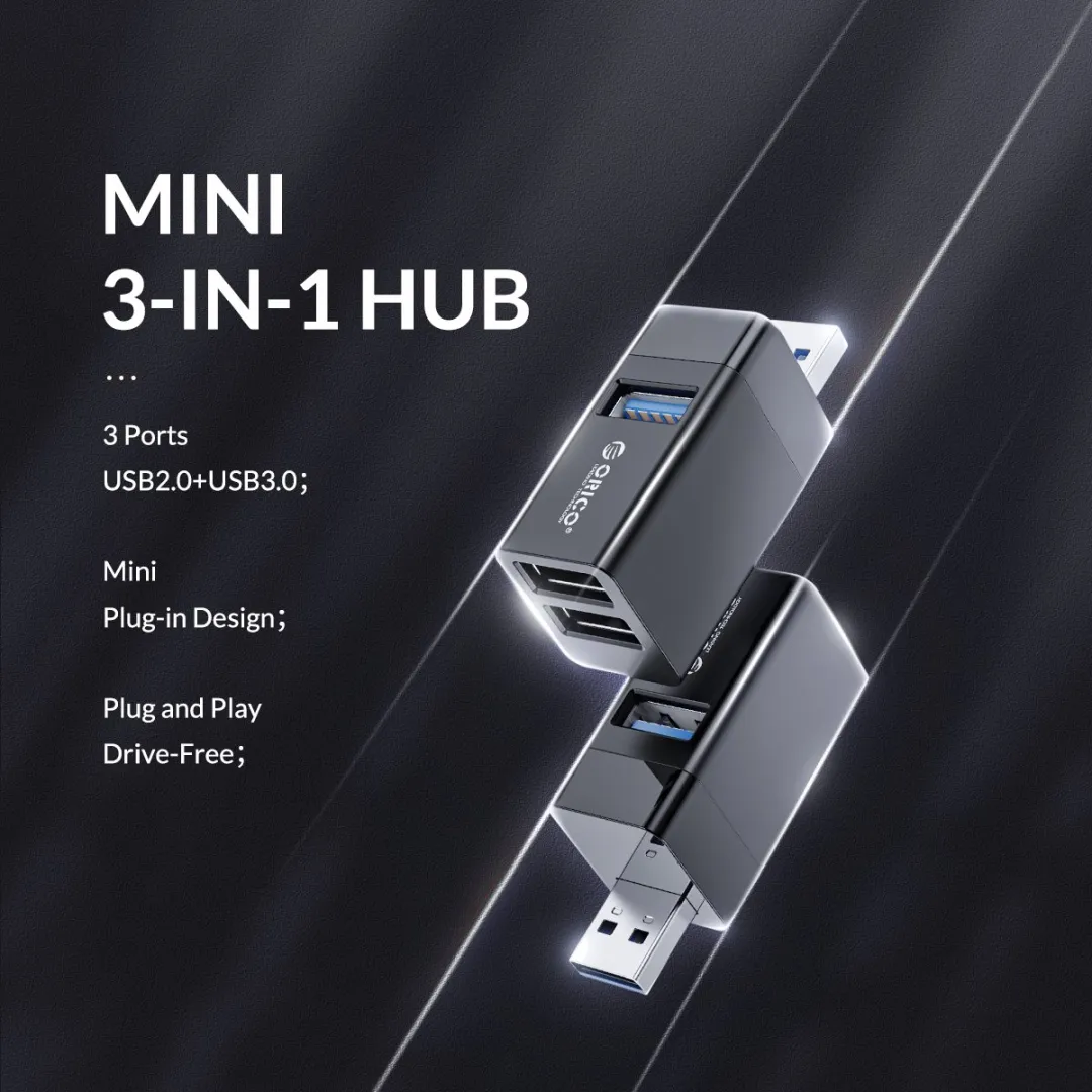 ORICO Mini USB Hub ORI-MINI-U32-BK - 3 Poorten 5Gbps - Zwart