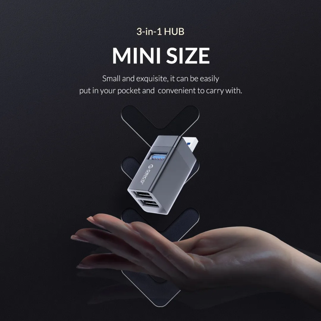 ORICO Mini USB Hub ORI-MINI-U32-BK - 3 Poorten 5Gbps - Zwart