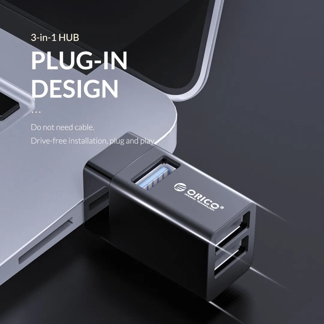 ORICO Mini USB Hub ORI-MINI-U32-BK - 3 Poorten 5Gbps - Zwart