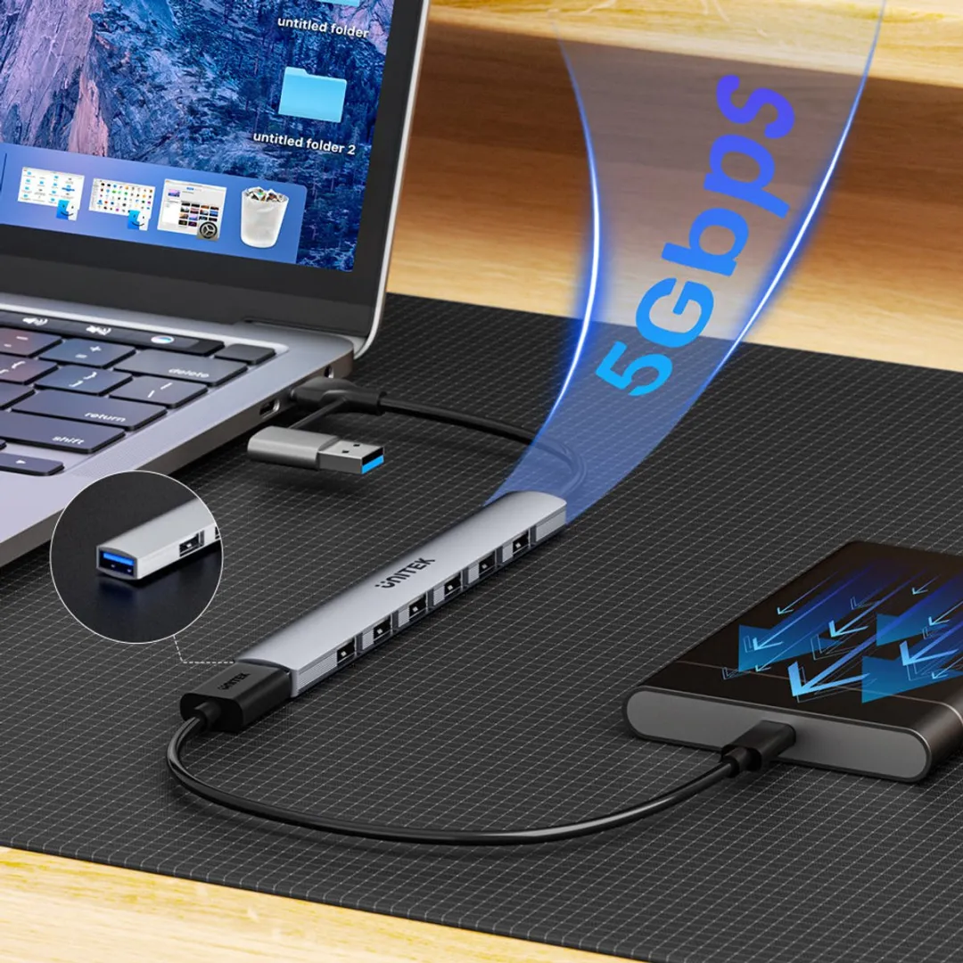 Unitek H1209AGY01 USB-C Hub 7 Poorten - 5000 Mbit/s - Grijs