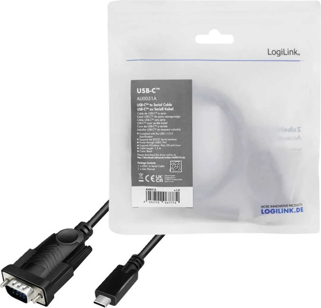 Logilink AU0051A USB-C naar Serieel Adapter 1.2m - Zwart