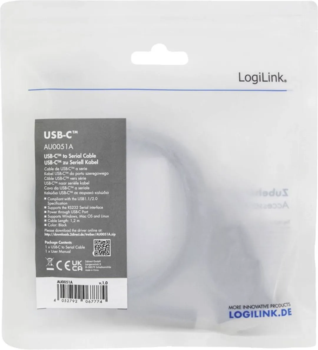 Logilink AU0051A USB-C naar Serieel Adapter 1.2m - Zwart