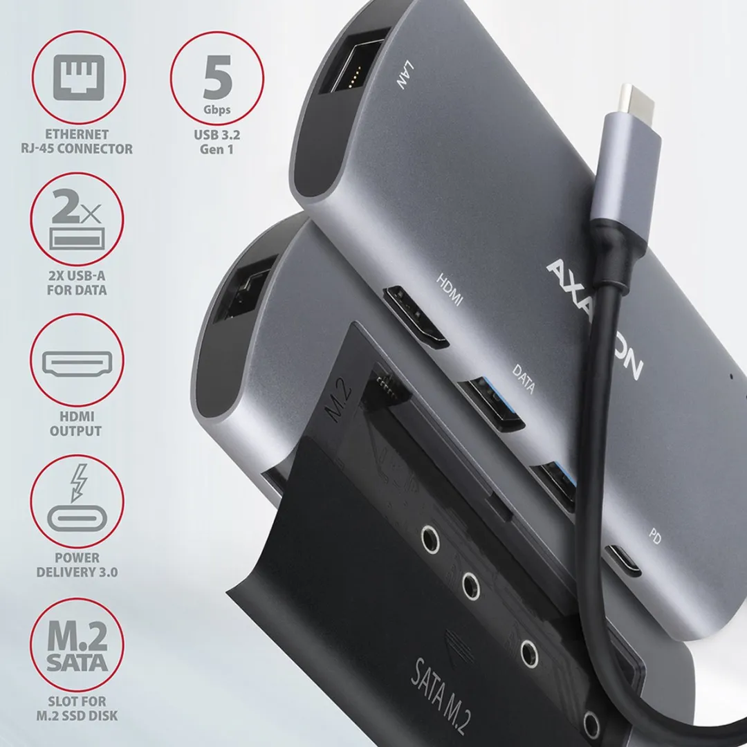 Axagon HMC-6M2 USB-C Hub - Grijs