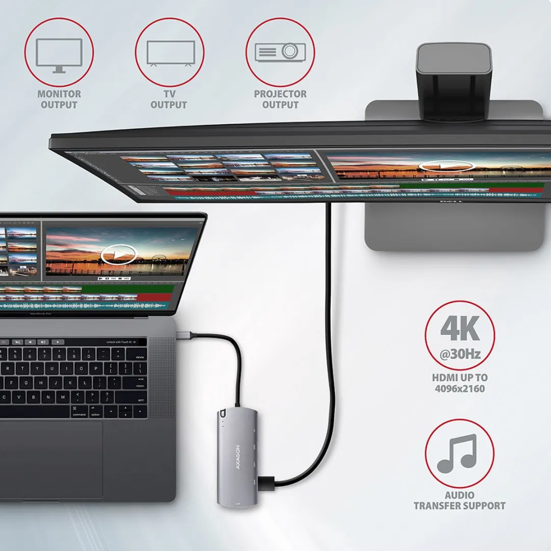 Axagon HMC-6M2 USB-C Hub - Grijs