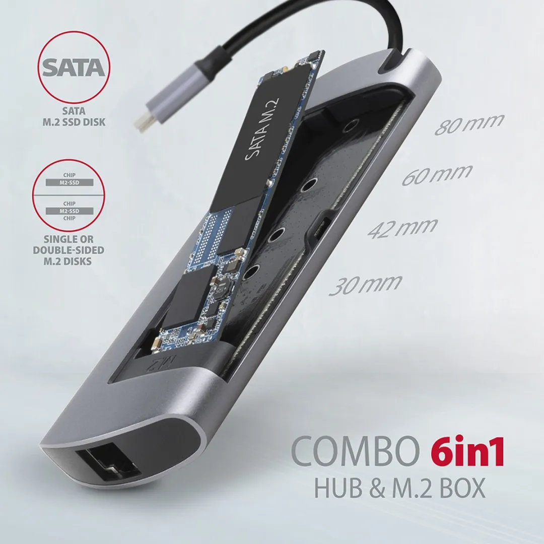 Axagon HMC-6M2 USB-C Hub - Grijs