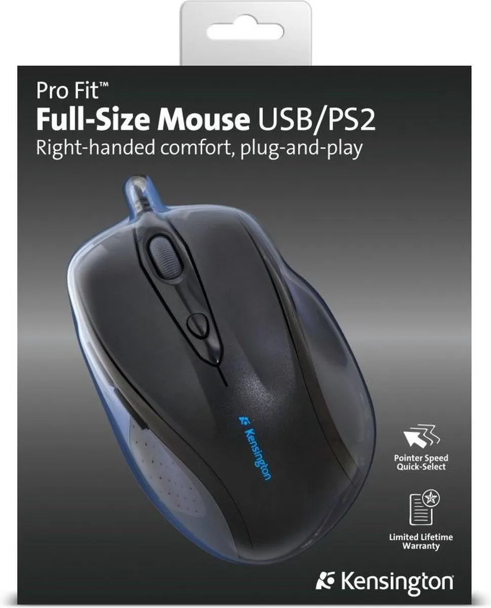 Kensington Pro Fit Bedrade USB Muis K72369EU - Ergonomisch - 6 Knoppen - Zwart