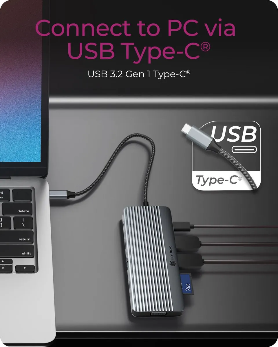 Icy Box IB-DK4040a-CPD USB 3.2 Type-C Geheugenkastje - Aluminium Zilver