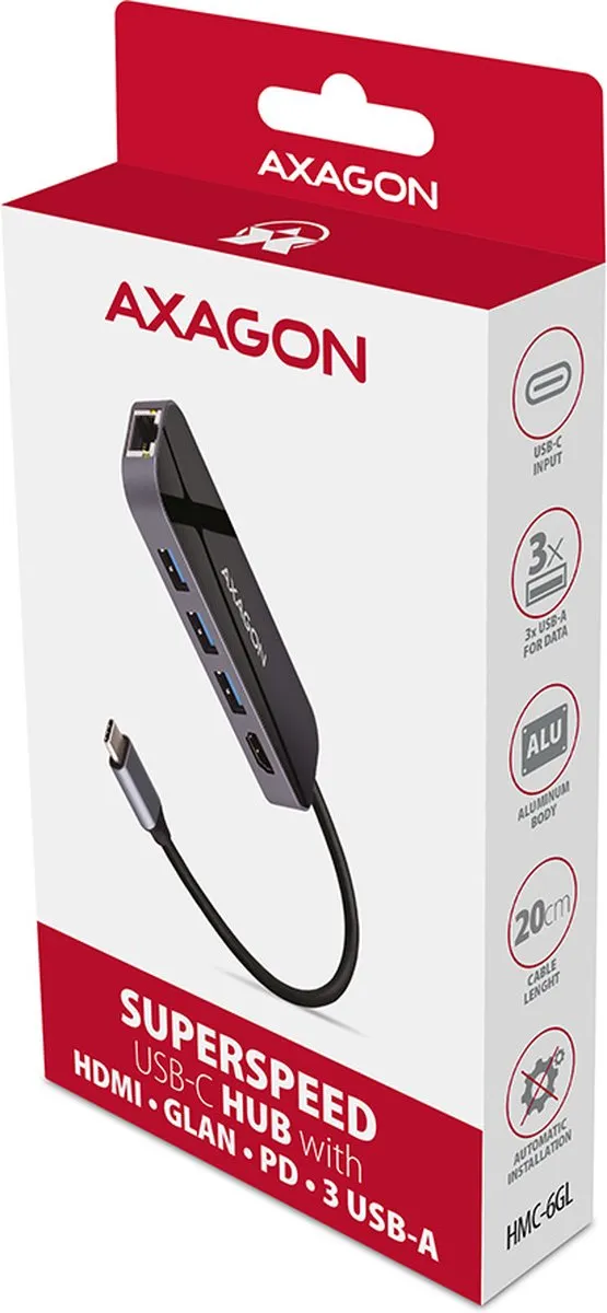 Axagon HMC-6GL Poortreplicator - USB 3.2 Gen 1 - Zwart/Grijs