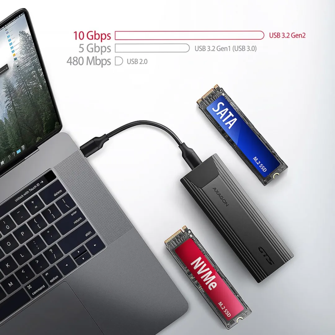 Axagon EEM2-GTS2 USB-C 10Gbps M.2 SSD Behuizing - Zwart - afbeelding 2 van 6