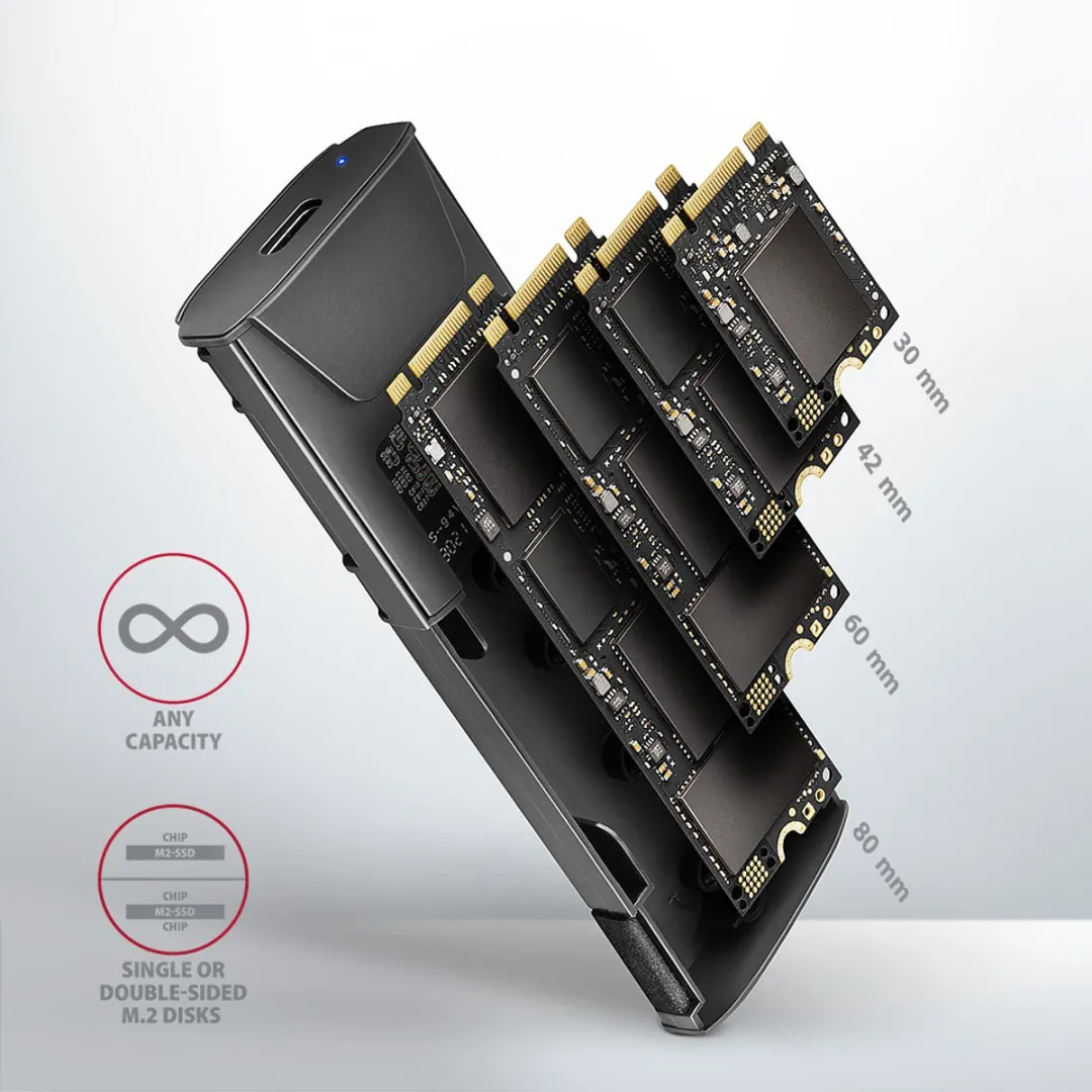 Axagon EEM2-GTS2 USB-C 10Gbps M.2 SSD Behuizing - Zwart - afbeelding 5 van 6