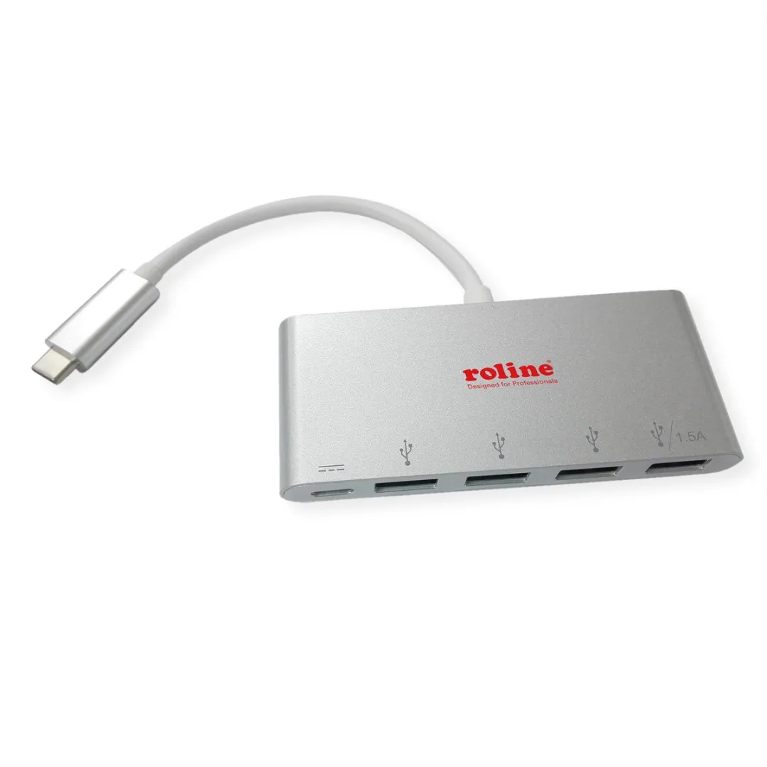 Roline USB 3.2 Gen 1 Hub 4-voudig - Type C met PD-poort - Wit